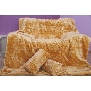 Mäkká deka zlatej farby na posteľ i gauč