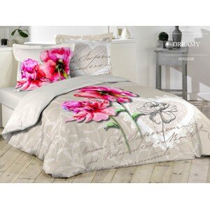 Romantické posteľné obliečky krémovej farby s ružovými kvetmi