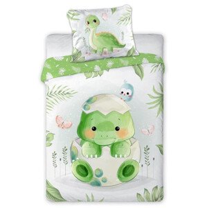 Bavlnená posteľná bielizeň pre deti s potlačou zeleného dinosaura