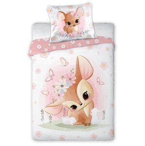 Bavlnená posteľná bielizeň pre deti s roztomilou srnkou a ružovými motýľmi