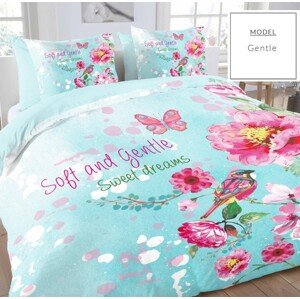 Modré bavlnené návliečky na posteľ s motívom kvetov