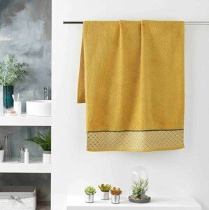 Kvalitný žltý bavlnený ručník s jemným vzorom 70 x 130 cm