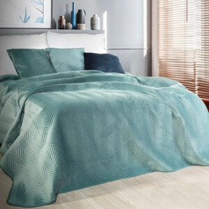 Prešívaný zamatový prehoz na posteľ mätovo zelenej farby Šírka: 230 cm | Dĺžka: 260 cm