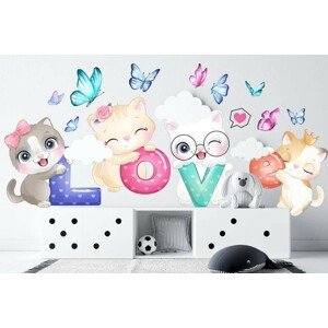 domtextilu.sk Nálepka na stenu pre dievčatá mačiatka s nápisom LOVE 100 x 200 cm
