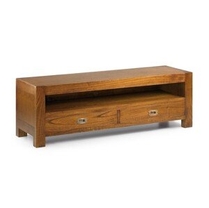 Estila Dizajnový TV stolík z masívneho dreva Star s dvomi zásuvkami a poličkou 130cm