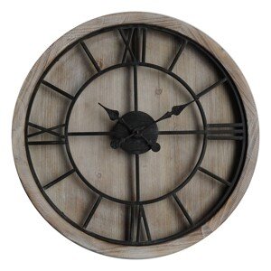 Estila Industriálne štýlové okrúhle nástenné hodiny Kingscross na masívnej drevenej doske 60cm