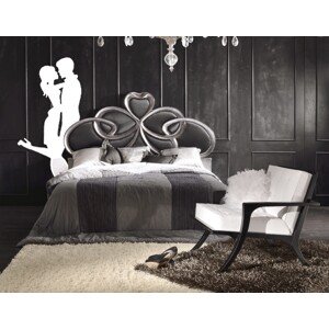 Estila Luxusná manželská posteľ Alergro s ozdobným strieborným kovovým rámom s koženou výplňou 180x200