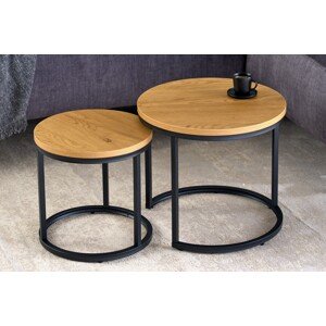 Estila Set dvoch dizajnových okrúhlych konferenčných stolíkov Nadja v industriálnom štýle z kovu a dreva