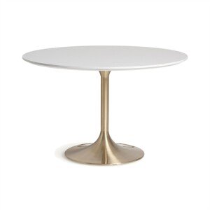 Estila Luxusný okrúhly jedálenský stôl Brilon s vrchnou doskou s dizajnom bieleho mramoru a nohou v zlatej farbe 120 cm