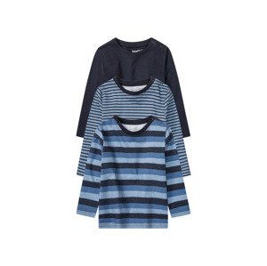 lupilu® Chlapčenské tričko s dlhým rukávom, 3 kusy (86/92, pruhy/námornícka modrá/modrá )