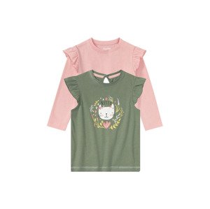 lupilu® Detské dievčenské tričká, 2 ks, s bavlnou (86/92, bledoružová/olivová)