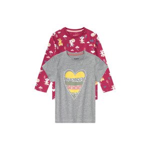 lupilu® Detské dievčenské tričká, 2 ks, s bavlnou (98/104, červená/sivá)