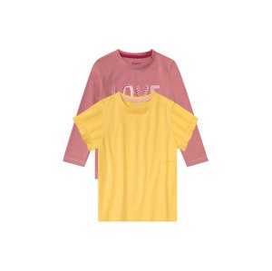 lupilu® Detské dievčenské tričká, 2 ks, s bavlnou (86/92, ružová/žltá)