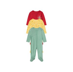 lupilu® Detský bavlnený overal na spanie pre bábätká BIO, 3 kusy (50, žltá/červená/zelená)