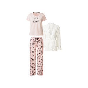 esmara® Dámske pyžamo s mikinou, 3-dielna súprava (XS (32/34), biela/ružová/vzor)