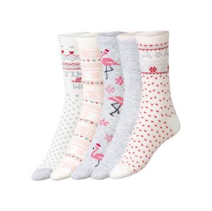 esmara® Dámske ponožky s vianočným motívom, 5 párov (35/38, biela/bledosivá/bledoružová)