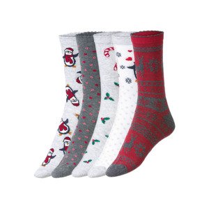esmara® Dámske ponožky s vianočným motívom, 5 párov (35/38, bledosivá/biela/tmavosivá)