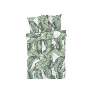 LIVARNO home Posteľná bielizeň z bavlny Renforcé, 160 x 200 cm (listy/zelená)