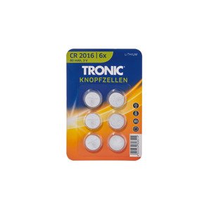 TRONIC® Gombíkové batérie, 6 kusov (lítiové CR2016)