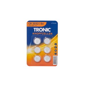 TRONIC® Gombíkové batérie, 6 kusov (lítiové CR2032)