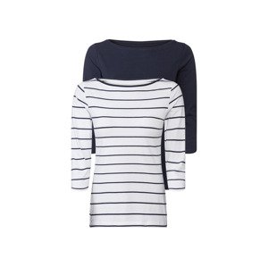esmara® Dámske tričko s 3/4 rukávom, 2 kusy (XS (32/34), navy modrá/biela/pruhy)