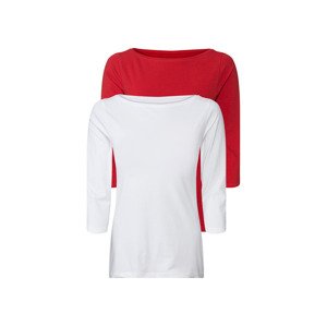 esmara® Dámske tričko s 3/4 rukávom, 2 kusy (XS (32/34), červená/biela)