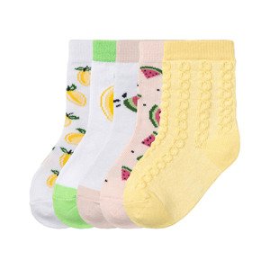 lupilu® Dievčenské ponožky, 5 párov (19/22, biela/žltá/zelená/ružová)