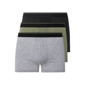 LIVERGY® Pánske bavlnené boxerky, 3 kusy (L, čierna/olivová/sivá)