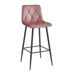 Set troch barových stoličiek NADO zamatové ružové (čierne nohy) 3 ks