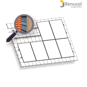 Renusol Konštrukcia Renusol na FV  pre 6 panelov. Plech/šindeľ/drevo