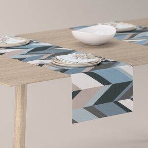 Dekoria Štóla na stôl, geometrické vzory v modrej a béžovej farbe, 40 x 130 cm, Vintage 70's, 143-54