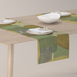 Dekoria Štóla na stôl, geometrické vzory v zeleno - hnedých farbách, 40 x 130 cm, Vintage 70's, 143-72