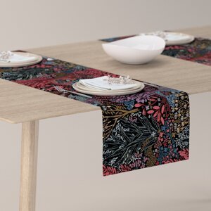 Dekoria Štóla na stôl, farebný kvetinový motív na čiernom pozadí, 40 x 130 cm, Intenso Premium, 144-26