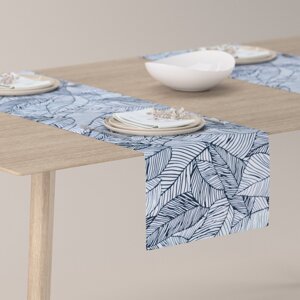 Dekoria Štóla na stôl, Hvid med mørkeblå, 40 x 130 cm, Velvet, 704-34
