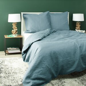 Dekoria Súprava posteľných ľanových obliečok Linen 220 x 200 cm grey-blue, 220 x 200 cm/ 2 poszewki 70 x 80 cm