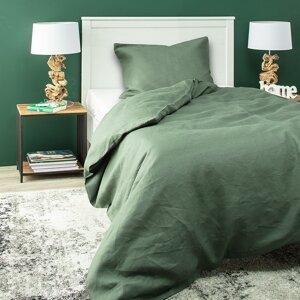 Dekoria Súprava posteľných ľanových obliečok Linen 150x200cm green, 150 x 20 0 cm / 1 poszewka 60 x 50 cm